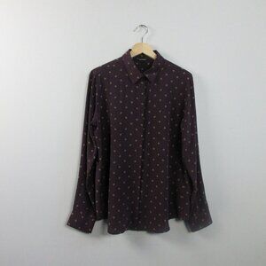 Club Monaco 100% Silk Button Down Long Sleeve Shirt Women's Maroon Formal 86